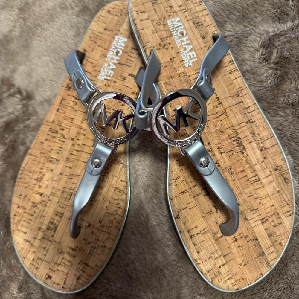 Michael Kors Silver and Cork Sandals